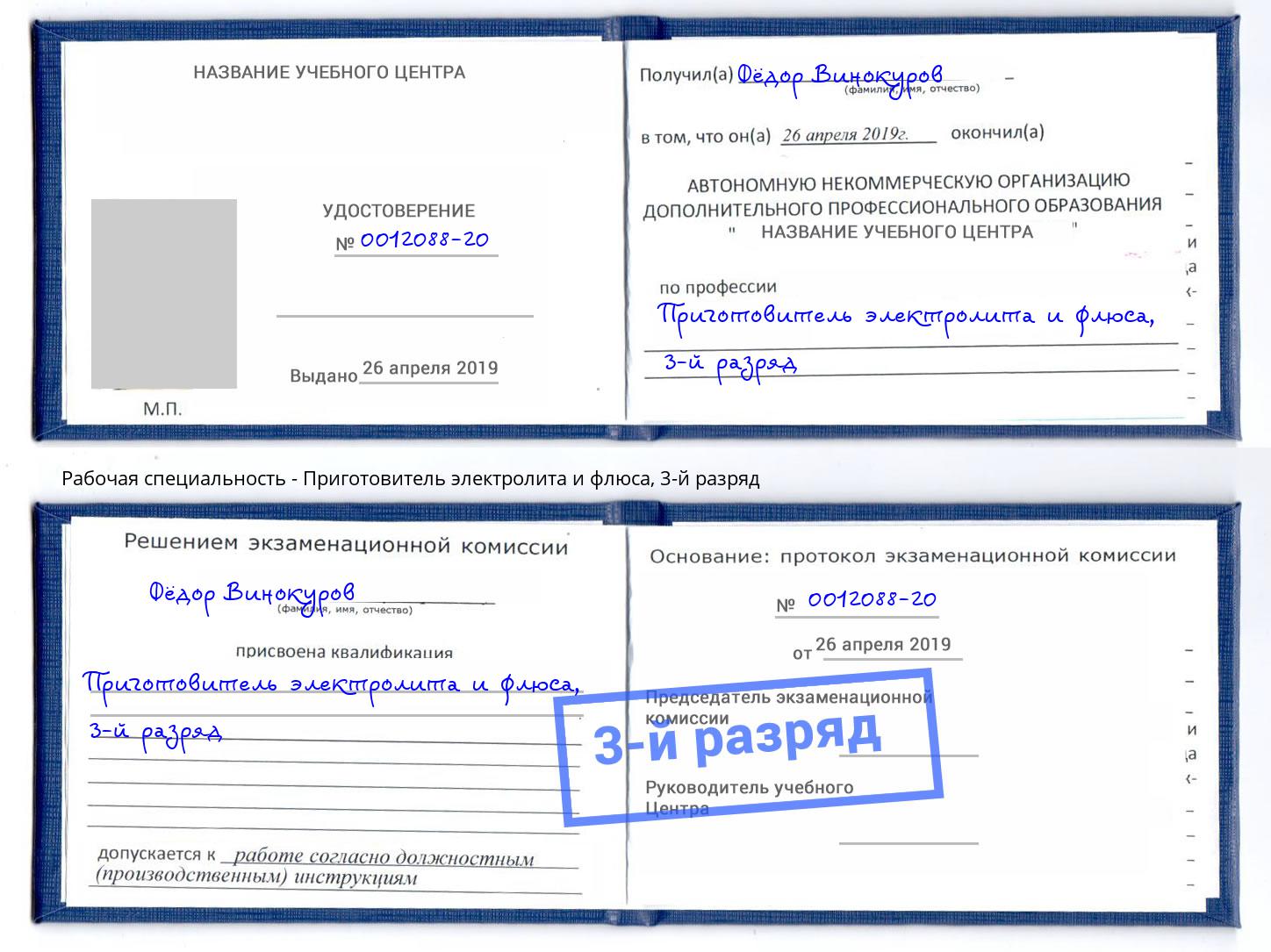 корочка 3-й разряд Приготовитель электролита и флюса Черемхово
